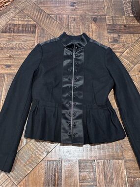 BCBG MaxAzria Peplum Jacket Black Satin-Trimmed Wool
Size Small